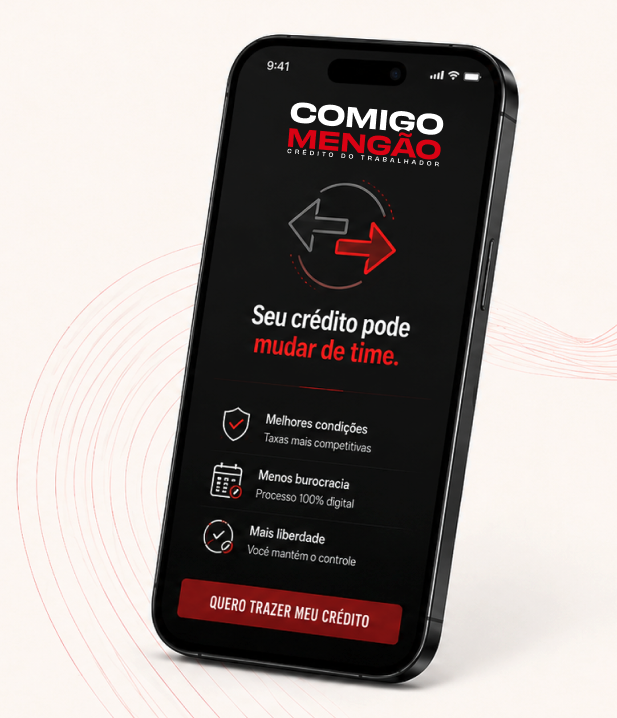 Celular mostrando a tela do app com a simulação de portabilidade do crédito